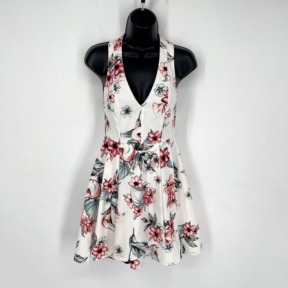 Lulus Seeing Chic Green Ivory Floral Print Skater Dress Sz XS Lined Sleeveless - Picture 1 of 11